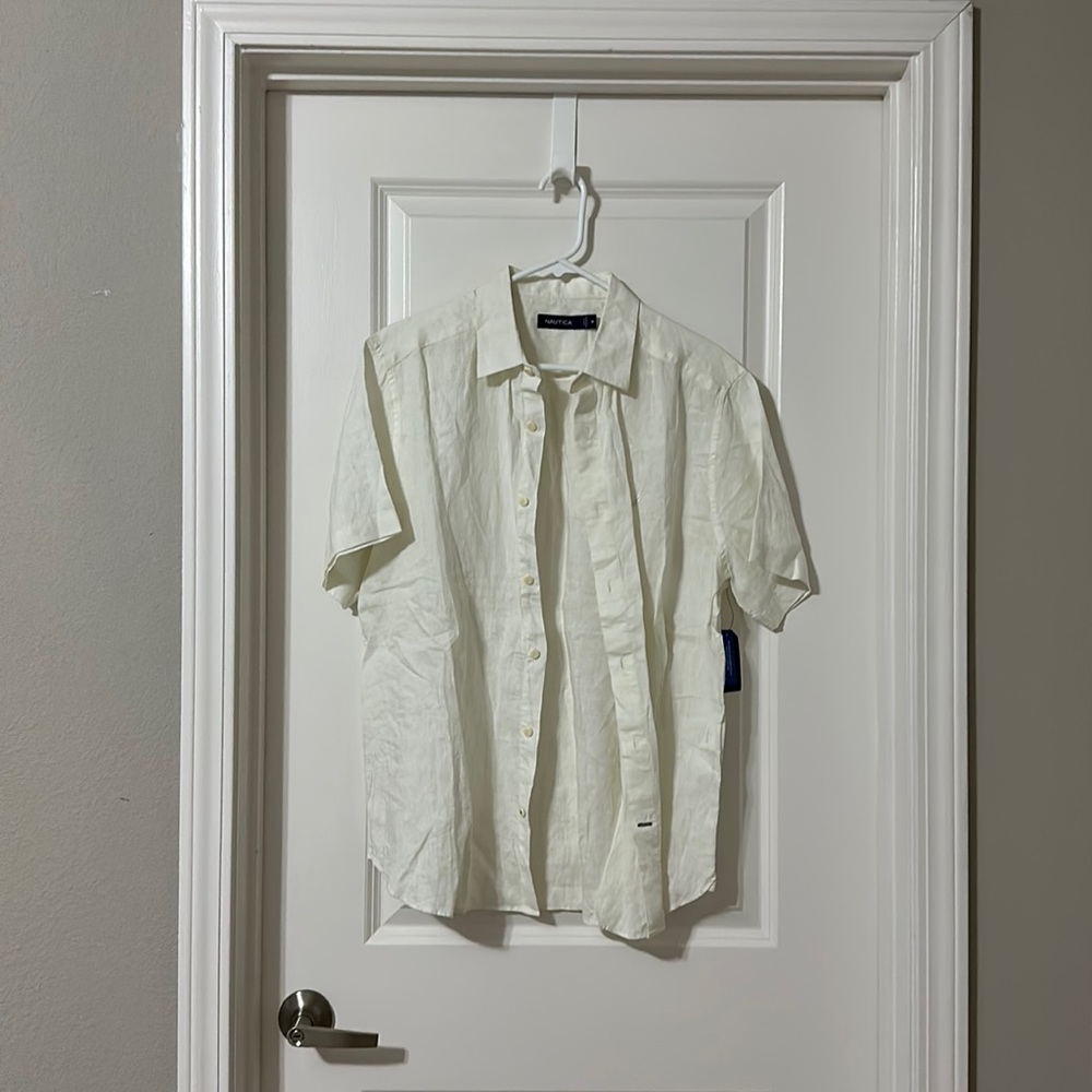 White linen button down shirt